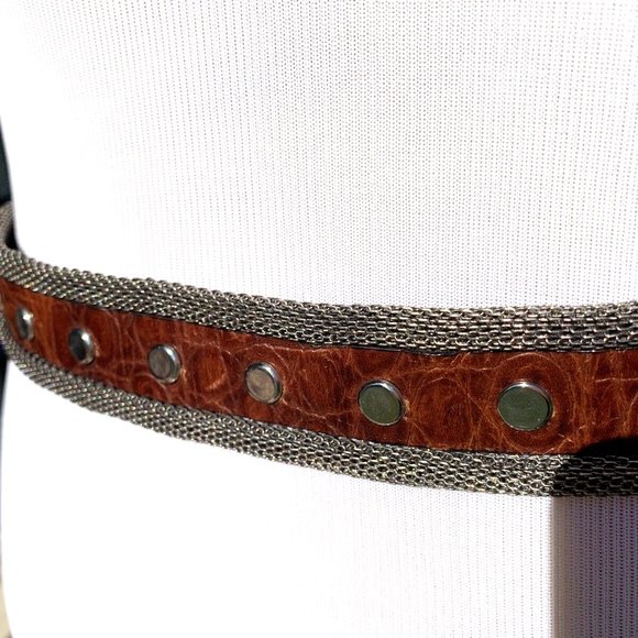 NANNI MADE IN ITALY WOMEN\'S BROWN LEATHER AND METAL DESIGNER BELT SIZE 36